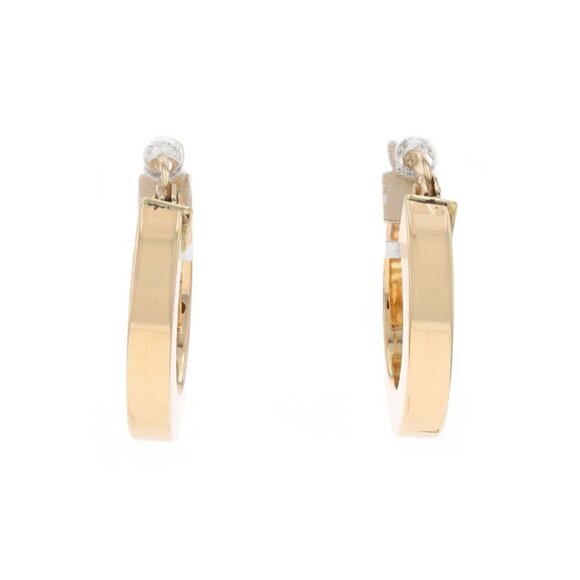 Yellow Gold Hoop Earrings - 14k Squared Edge Pierced Italy - Picture 2 of 5